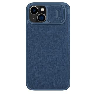 Nillkin Qin Cloth Pro iPhone 14 kinyitható kemény hátlap tok + kameravédő - kék