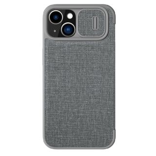 Nillkin Qin Cloth Pro iPhone 14 kinyitható kemény hátlap tok + kameravédő - szürke