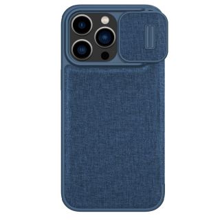 Nillkin Qin Cloth Pro iPhone 14 Pro kinyitható kemény hátlap tok + kameravédő - kék