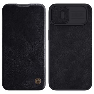 Nillkin Qin Leather Pro iPhone 14 kinyitható bőr tok + kameravédő - fekete