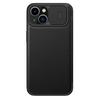 Nillkin Qin Leather Pro iPhone 14 Plus kinyitható bőr tok + kameravédő - fekete