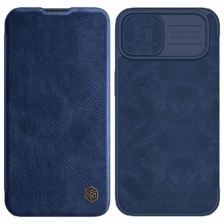 Nillkin Qin Leather Pro iPhone 14 Plus kinyitható bőr tok + kameravédő - kék