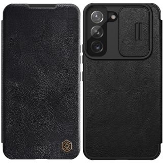 Nillkin Qin Leather Pro Samsung Galaxy S22 ütésálló kinyitható bőr tok kameravédővel - fekete