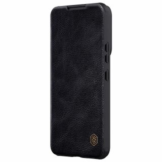 Nillkin Qin Leather Pro Samsung Galaxy S22+ Plus ütésálló kinyitható bőr tok kameravédővel - fekete