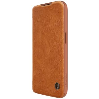 Nillkin Qin Leather Pro iPhone 15 Pro Max kinyitható bőr tok kameravédővel - barna