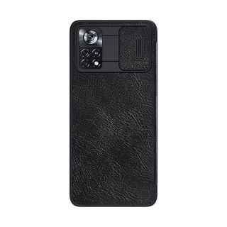 Nillkin Qin Leather Pro Xiaomi Poco X4 Pro 5G kinyitható bőr tok kameravédővel - fekete