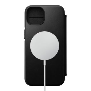 Nomad Leather Folio MagSafe iPhone 14 kinyitható bőr tok - fekete