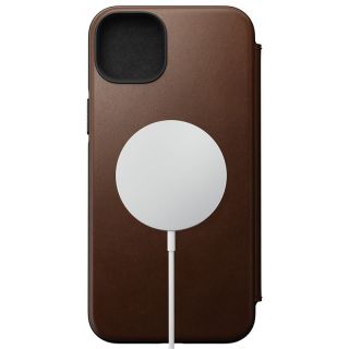 Nomad Leather Folio MagSafe iPhone 14 Plus kinyitható bőr tok - barna