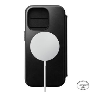 Nomad Leather Folio MagSafe iPhone 14 Pro kinyitható bőr tok - fekete