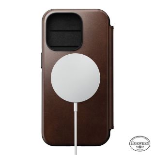 Nomad Leather Folio MagSafe iPhone 14 Pro kinyitható bőr tok - barna