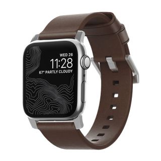Nomad Leather Apple Watch 45mm / 44mm / 42mm bőr szíj - barna/ezüst