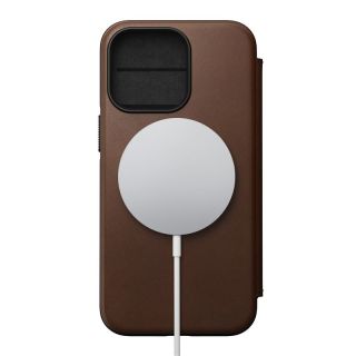 Nomad Rugged Folio MagSafe iPhone 13 Pro kinyitható bőr tok - barna