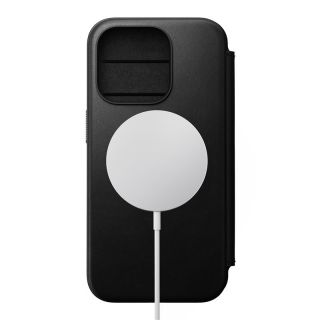 Nomad Modern Folio MagSafe iPhone 15 Pro kinyitható bőr tok - fekete