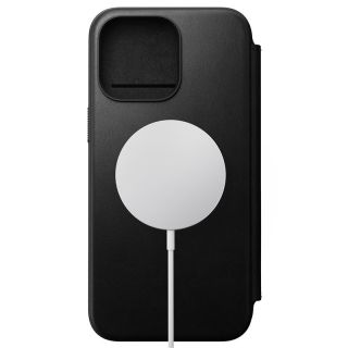 Nomad Modern Folio MagSafe iPhone 15 Pro Max kinyitható bőr tok - fekete
