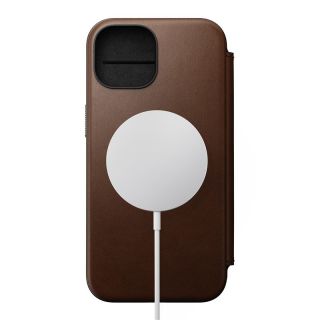 Nomad Modern Folio MagSafe iPhone 15 kinyitható bőr tok - barna