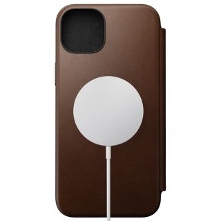 Nomad Modern Folio MagSafe iPhone 15 Plus kinyitható bőr tok - barna