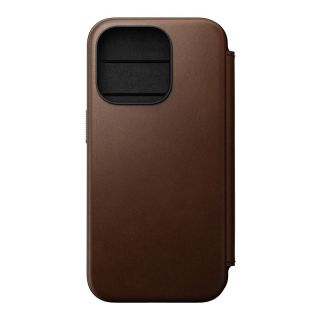 Nomad Modern Folio MagSafe iPhone 15 Pro kinyitható bőr tok - barna