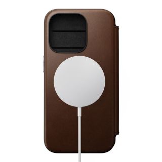 Nomad Modern Folio MagSafe iPhone 15 Pro kinyitható bőr tok - barna