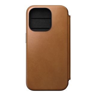 Nomad Modern Folio MagSafe iPhone 15 Pro kinyitható bőr tok - világosbarna