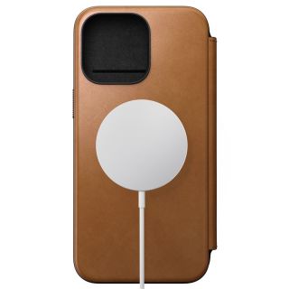 Nomad Modern Folio MagSafe iPhone 15 Pro Max kinyitható bőr tok - világosbarna