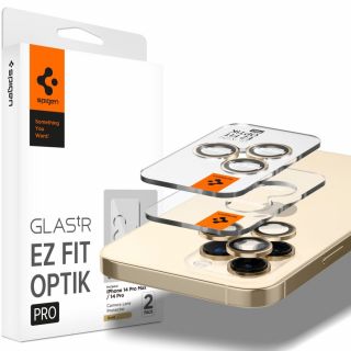 Spigen Optik.tR EZ Fit iPhone 14 Pro / 14 Pro Max kamera lencsevédő üveg - 2db - arany