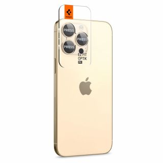 Spigen Optik.tR EZ Fit iPhone 14 Pro / 14 Pro Max kamera lencsevédő üveg - 2db - arany