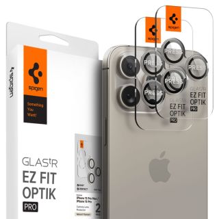 Spigen Glas.tR EZ Fit Optik Pro iPhone 14 Pro / 14 Pro Max / 15 Pro / 15 Pro Max lencsevédő üvegfólia - 2 szett - natúr titán