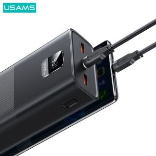 Usams PB68 30000mAh powerbank kijelzővel 65W QC 3.0 PD + USB-C - USB-C kábel 100W - fekete