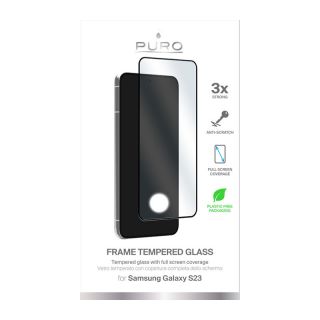 Puro Frame Tempered Glass Samsung Galaxy S23 teljes kijelzővédő üvegfólia - átlátszó
