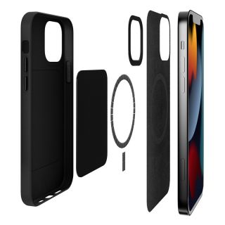 Puro Skymag MagSafe iPhone 13 bőr hátlap tok - fekete