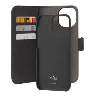 Puro Wallet Detachable 2w1 iPhone 15 Pro kinyitható bőr tok - fekete