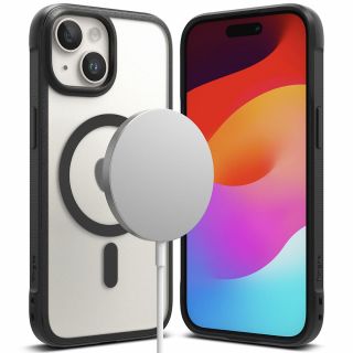 Ringke Fusion Magnetic MagSafe iPhone 15 kemény ütésálló hátlap tok - átlátszó/fekete