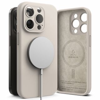 Ringke Silicone Magnetic MagSafe iPhone 15 Pro Max szilikon hátlap tok - bézs