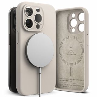 Ringke Silicone Magnetic MagSafe iPhone 15 Pro szilikon hátlap tok - bézs