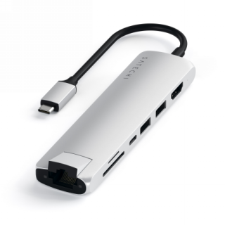 Satechi Aluminium Slim USB-C hub adapter (2x USB-A + USB-C + HDMI + SD-kártya + Ethernet) - ezüst