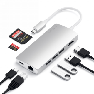 Satechi V2 USB-C hub adapter (USB-C, HDMI, 3xUSB-A, SD-kártya) - ezüst