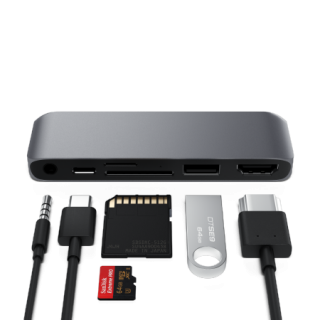 Satechi USB-C hub adapter (USB-C, 4k HDMI, USB-A, SD-kártya, 3,5mm jack) - asztroszürke