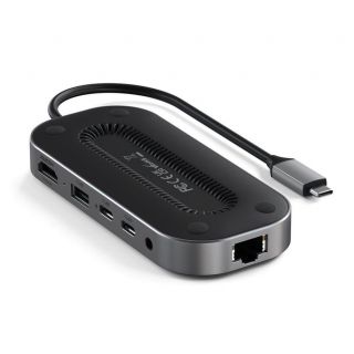 Satechi Multiport USB-C hub adapter (2x UBS-C, USB-A, 8k HDMI, 2.5G Ethernet, 3,5mm jack) - asztroszürke