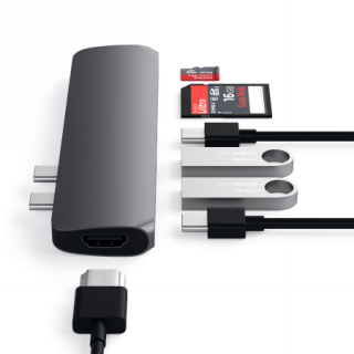 Satechi Pro USB-C hub adapter (USB-C, HDMI, USB-A, MicroSD-kártya, SD-kártya) - szürke