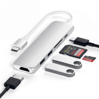 Satechi Aluminum Slim v2 USB-C hub adapter (USB-C, 2X USB-A, 4k HDMI, SD-kártya) - ezüst
