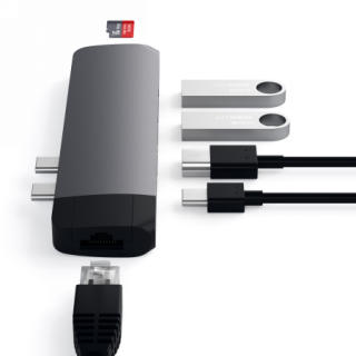 Satechi Pro Dual USB-C hub adapter (USB-C, HDMI, 2x USB-A, Ethernet, SD-kártya) - szürke