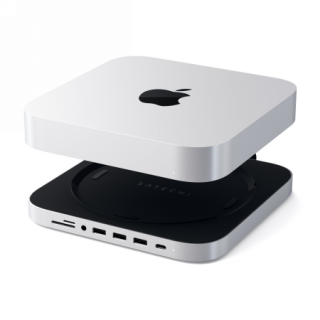 Satechi Aluminum Mac mini állvány + USB-C hub adapter (USB-C, 3x USB-A, SD-kártya, 3,5mm jack) - ezüst