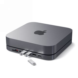 Satechi Aluminum Mac mini állvány + USB-C hub adapter (USB-C, 3x USB-A, SD-kártya, 3,5mm jack) - asztroszürke