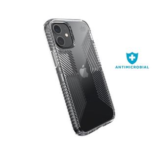 A Speck Presidio Perfect-Clear Grip iPhone 12 mini ütésálló tok speciális, csúszásbiztos felülete biztonságos fogást tesz lehetővé.
