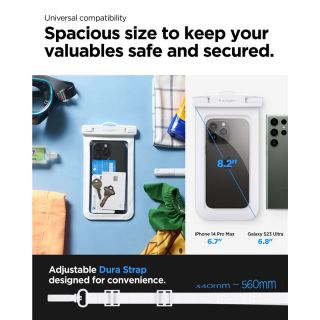 Spigen Aqua Shield A601 univerzális vízálló okostelefon tok + nyakpánt - 2db - fehér