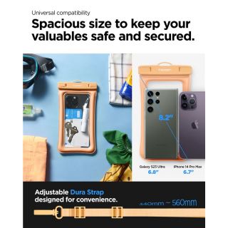 Spigen Aqua Shield A610 univerzális okostelefon vízálló tok + nyakpánt - 2db - barack