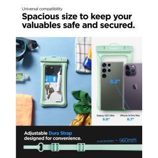 Spigen Aqua Shield A610 univerzális okostelefon vízálló tok + nyakpánt - 2db - menta