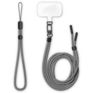 Spigen CrossBody okostelefon nyakbaakasztó és csuklópánt + rögzítő - fekete/fehér
