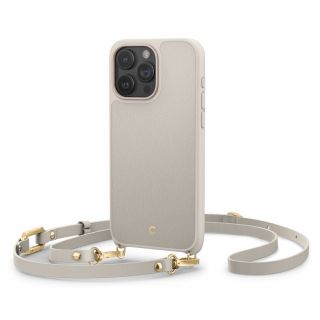 Spigen Cyrill Classic Charm Mag MagSafe iPhone 15 Pro bőr hátlap tok csuklópánttal - bézs