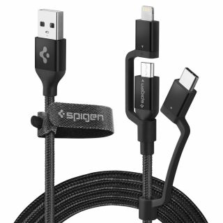 Spigen Essential C10i3 Micro-USB / USB-C / Lightning kábel MFi - fekete